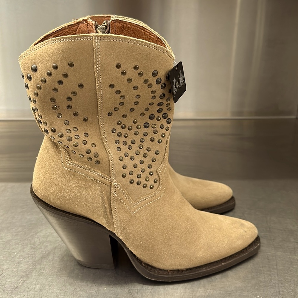 Dan Post Stud Boots in taupe suede leather. New from Sundance.